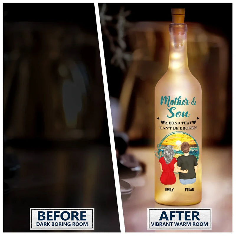 Gift For Mother, Mom - Daughters (Adult), Happy - Mother & Daughters A Bond That Can't Be Broken Background - Personalized Bottle Light