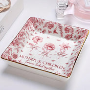 Gift For Mother, Mom - Daughters (Adult), Happy - Mother & Daughters Forever Linked Together Toile Birth Month Flower - Personalized Ring Dish