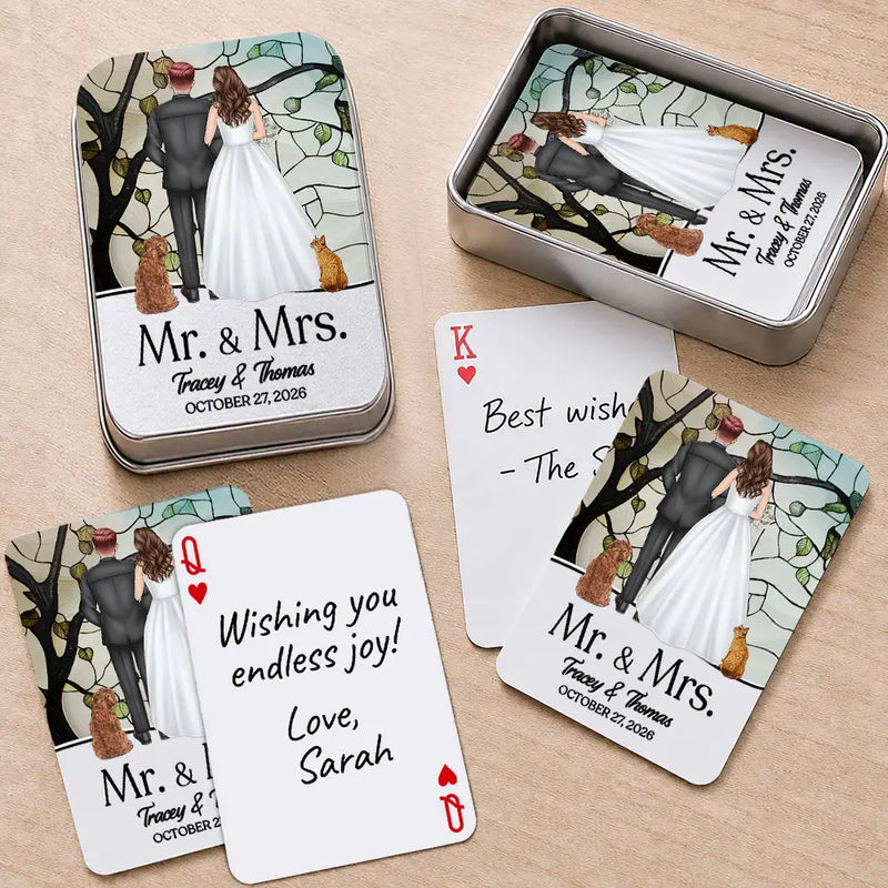 Pet Couple,Romantic,Pet Lovers,Gift For Couples,Wedding,Vector,Custom Text - Mr & Mrs Wedding Signing Book - Personalized Playing Cards