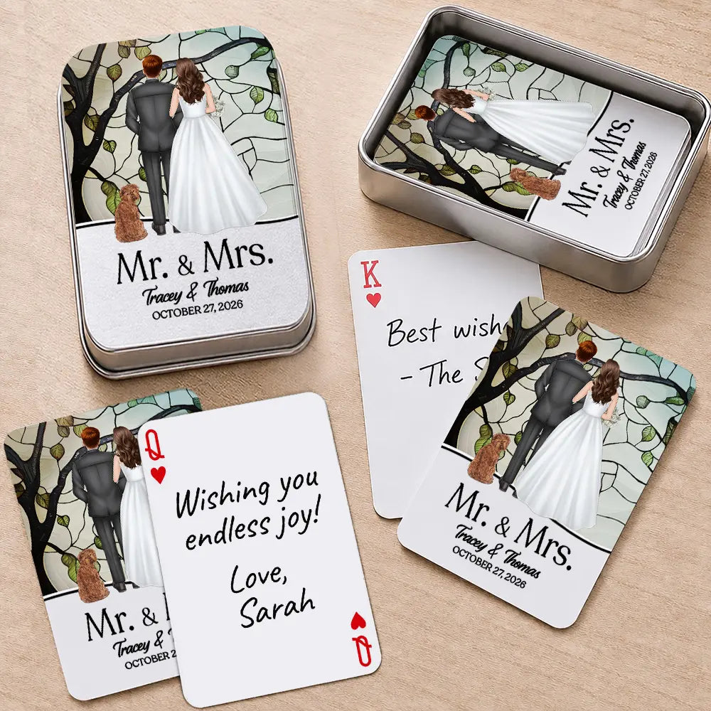 Pet Couple,Romantic,Pet Lovers,Gift For Couples,Wedding,Vector,Custom Text - Mr & Mrs Wedding Signing Book - Personalized Playing Cards