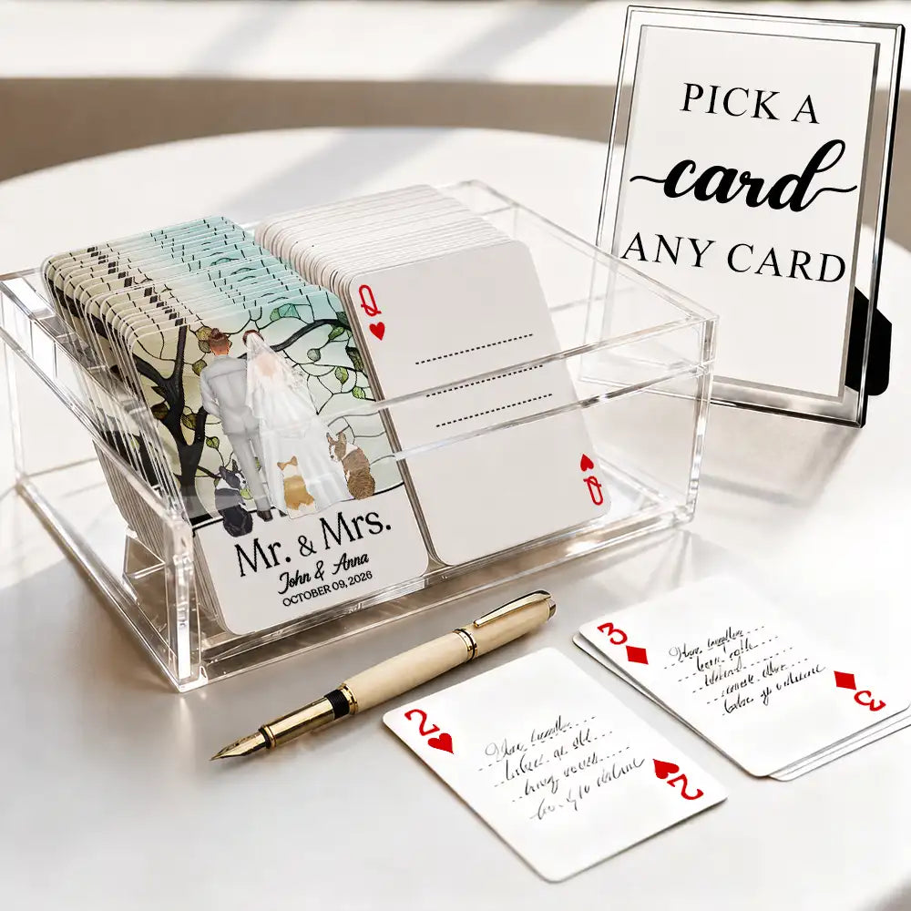 Pet Couple,Romantic,Pet Lovers,Gift For Couples,Wedding,Vector,Custom Text - Mr & Mrs Wedding Signing Book - Personalized Playing Cards