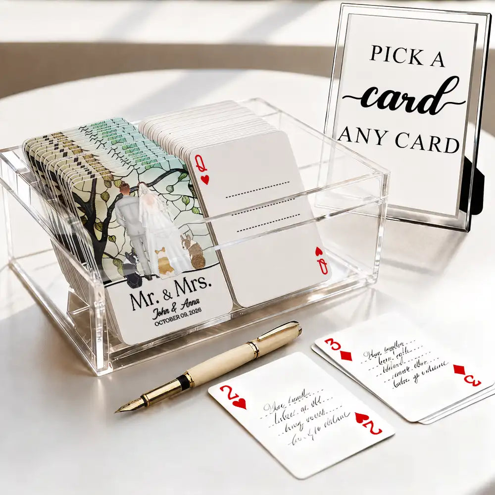 Pet Couple,Romantic,Pet Lovers,Gift For Couples,Wedding,Vector,Custom Text - Mr & Mrs Wedding Signing Book - Personalized Playing Cards