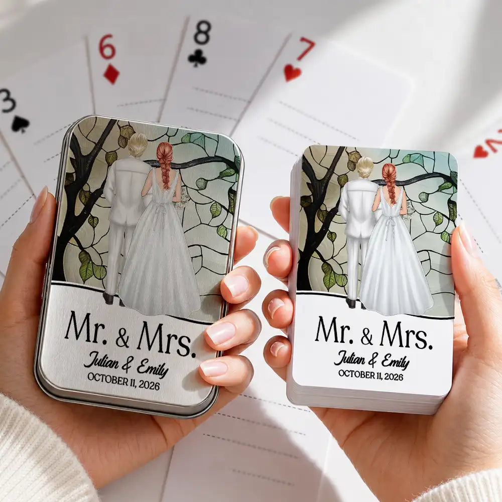 Pet Couple,Romantic,Pet Lovers,Gift For Couples,Wedding,Vector,Custom Text - Mr & Mrs Wedding Signing Book - Personalized Playing Cards