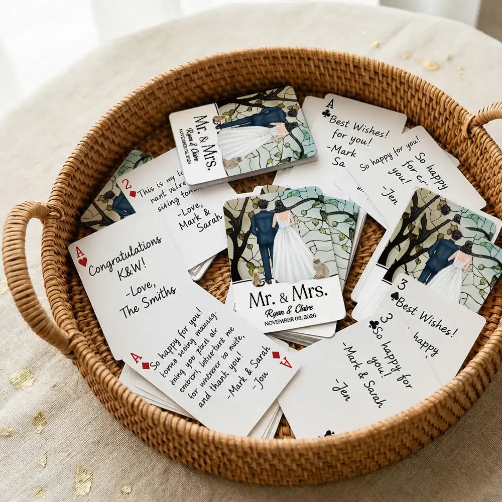 Pet Couple,Romantic,Pet Lovers,Gift For Couples,Wedding,Vector,Custom Text - Mr & Mrs Wedding Signing Book - Personalized Playing Cards