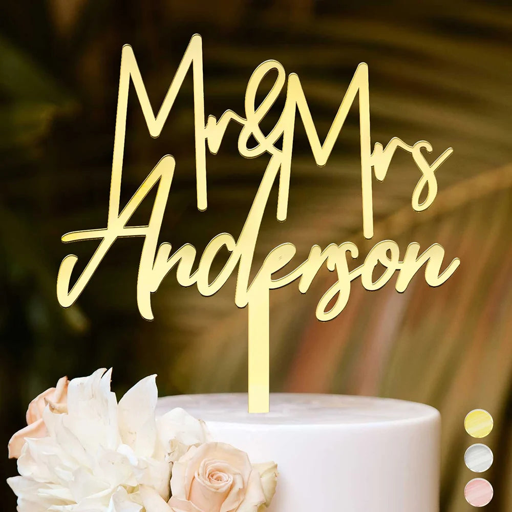 Mr & Mrs Wedding, Anniversary Gift - Personalized Cake Topper