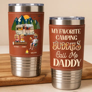 Gift For Men, Gift For Father, Dad's Hobby, Camping, Dad - Daughters (Young), Dad - Sons, Dad - Children, Happy - My Favorite Camping Buddies - Personalized Leather Tumbler