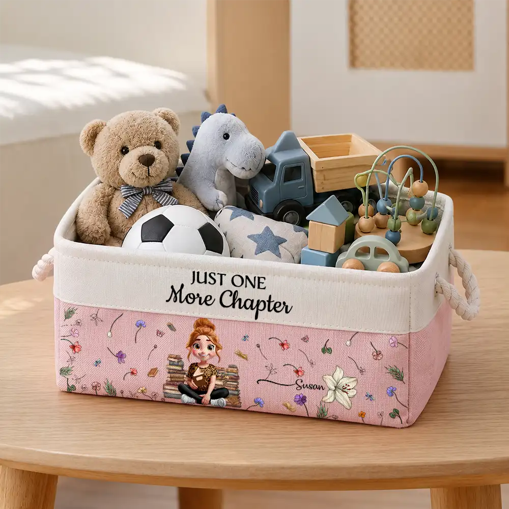 Adorable, Reading, Gift For Yourself, Gift For Women, Vector - My Books Reading Girl With Birth Month Flower - Personalized Storage Basket