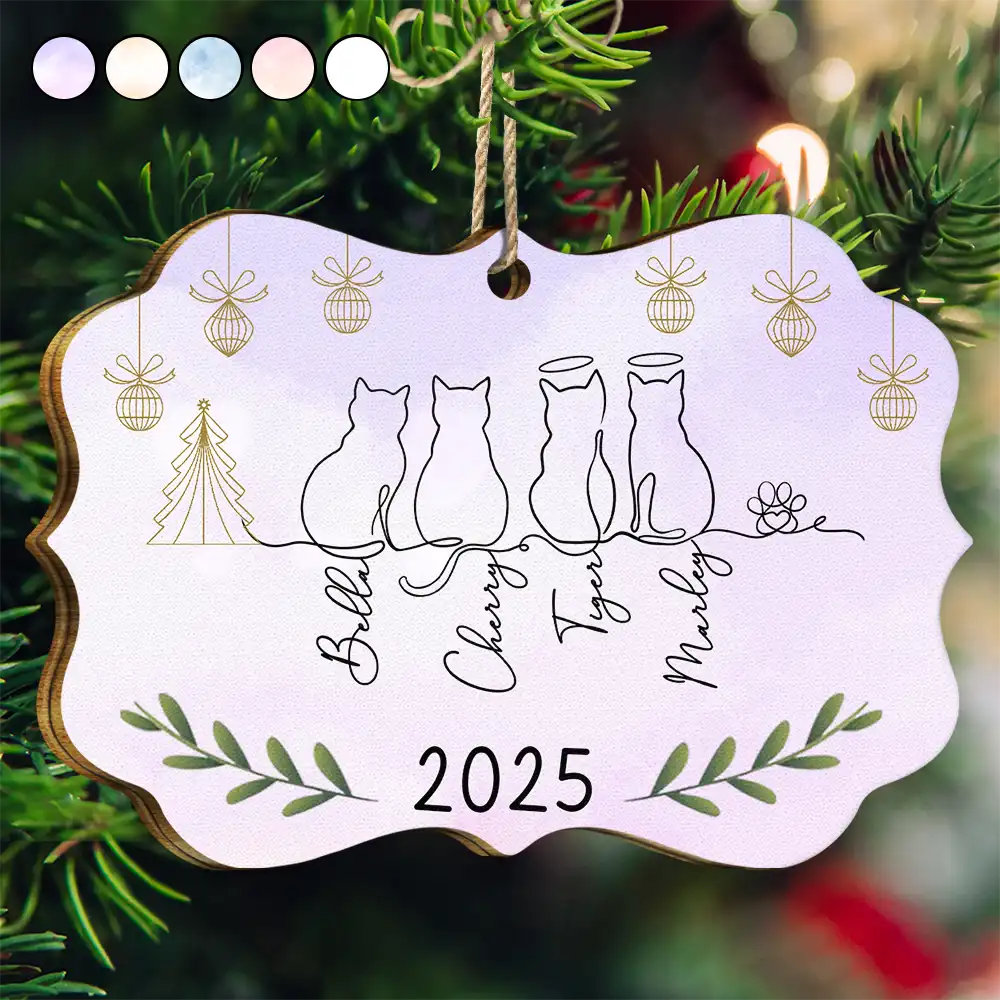 Love,Cat Lovers,Pet Lovers,Christmas - My Cats Line Christmas - Personalized Medallion Wooden Ornament