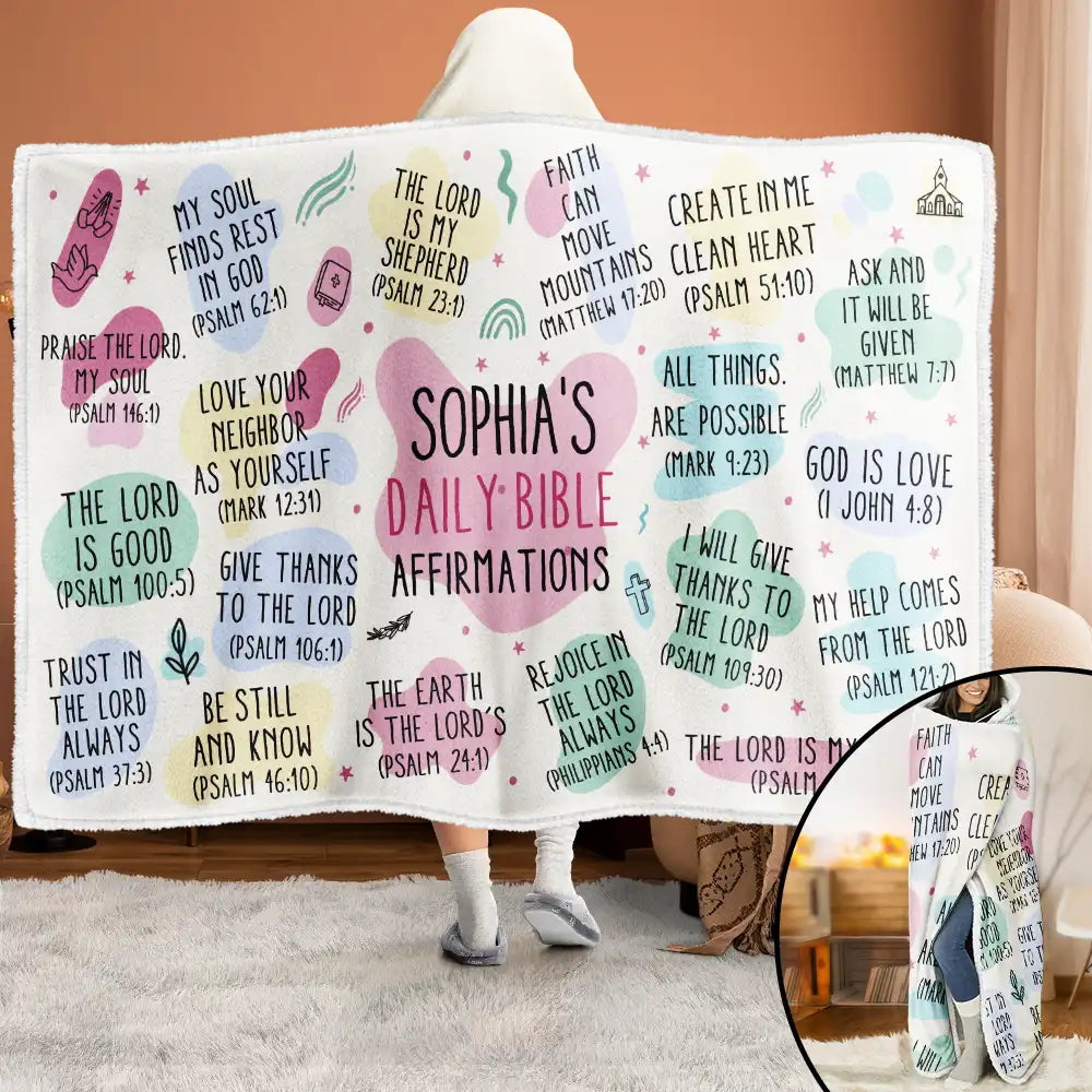 My Daily Bible Affirmations - Personalized Wearable Hooded Blanket