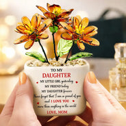 Mom - Daughters (Adult),Gift For Daughter,Love - My Daughter Forever - Personalized Glass Flower Plant Pot