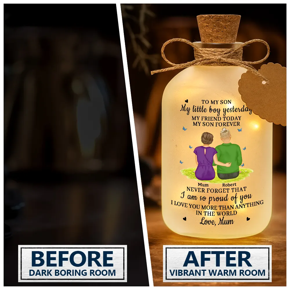 Mom,Daughters,Sons,Love - My Daughter Son Forever - Personalized Short Bottle Light