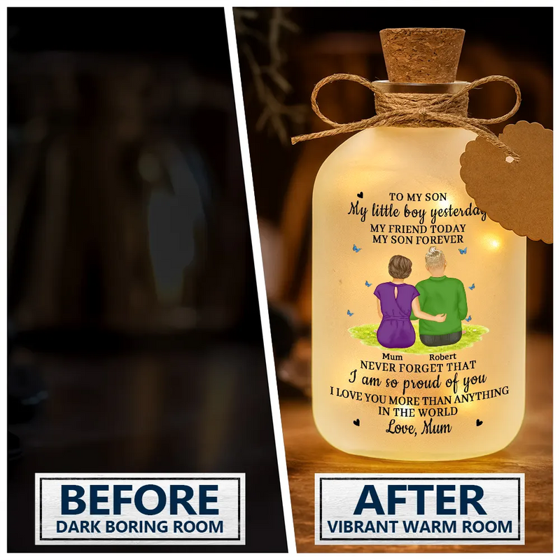Mom,Daughters,Sons,Love - My Daughter Son Forever - Personalized Short Bottle Light