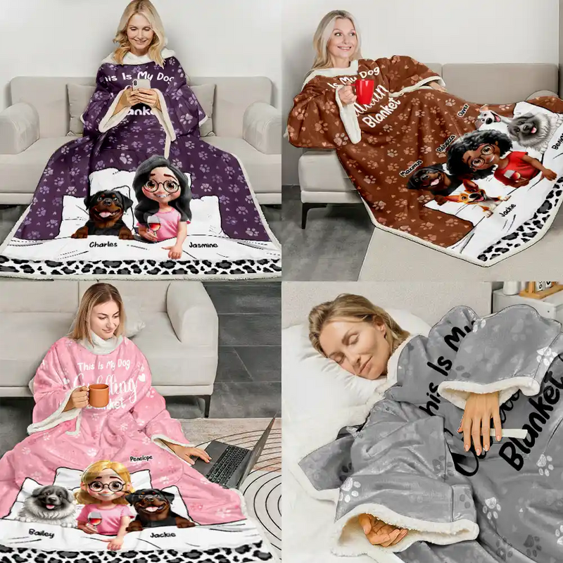 Dog Lovers,Funny - My Dog Cuddling Blanket - Personalized Wearable Blanket With Sleeves
