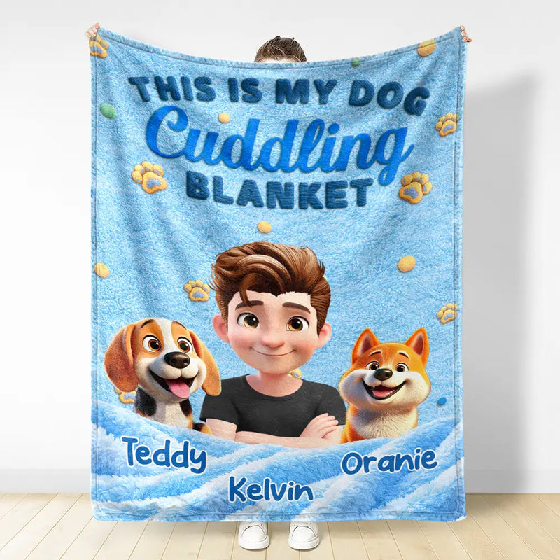 Pet Lovers,Pet Mom,Pet Dad,Dog Lovers,Dog Mom,Dog Dad,Happy - My Dog Cuddling Blanket Embroidery Effect - Personalized Fleece Blanket, Sherpa Blanket