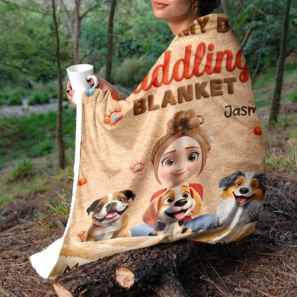 Pet Lovers,Pet Mom,Pet Dad,Dog Lovers,Dog Mom,Dog Dad,Happy - My Dog Cuddling Blanket Embroidery Effect - Personalized Fleece Blanket, Sherpa Blanket