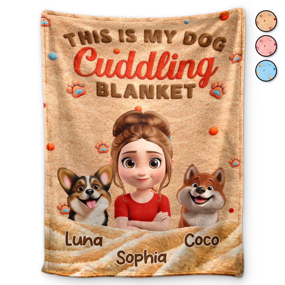 Pet Lovers,Pet Mom,Pet Dad,Dog Lovers,Dog Mom,Dog Dad,Happy - My Dog Cuddling Blanket Embroidery Effect - Personalized Fleece Blanket, Sherpa Blanket