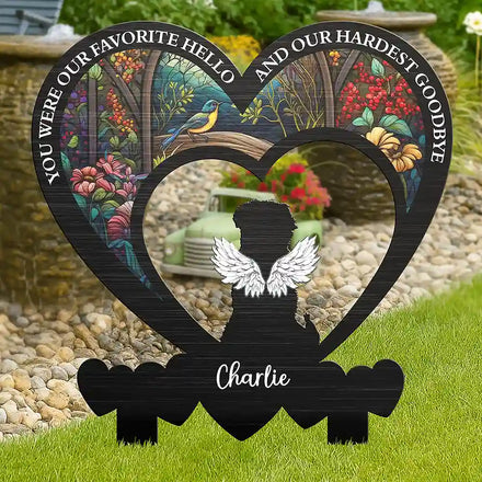 My Favorite Hello And Hardest Goodbye - Personalized Metal Garden Stake