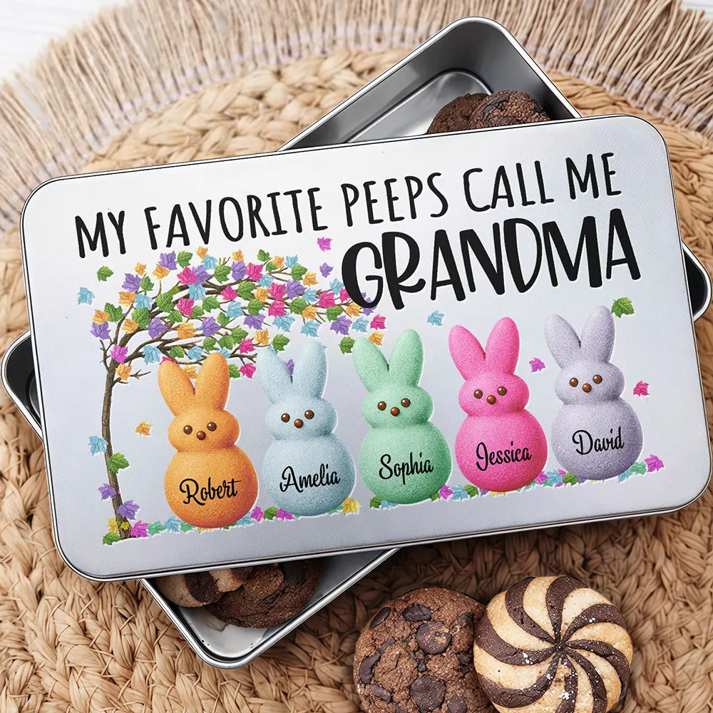 Funny,Gift For Mother,Gift For Grandma,Gift For Wife - My Favorite Peeps Call Me Grandma - Personalized Metal Biscuit Tin