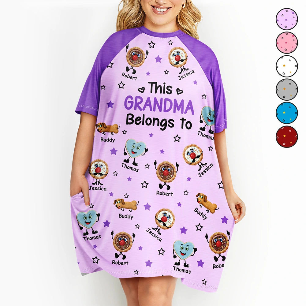 Happy,Gift For Wife,Gift For Mother,Gift For Grandma - This Grandma Belongs To Kids Pet Biscuits - Personalized Women's Sleep Tee