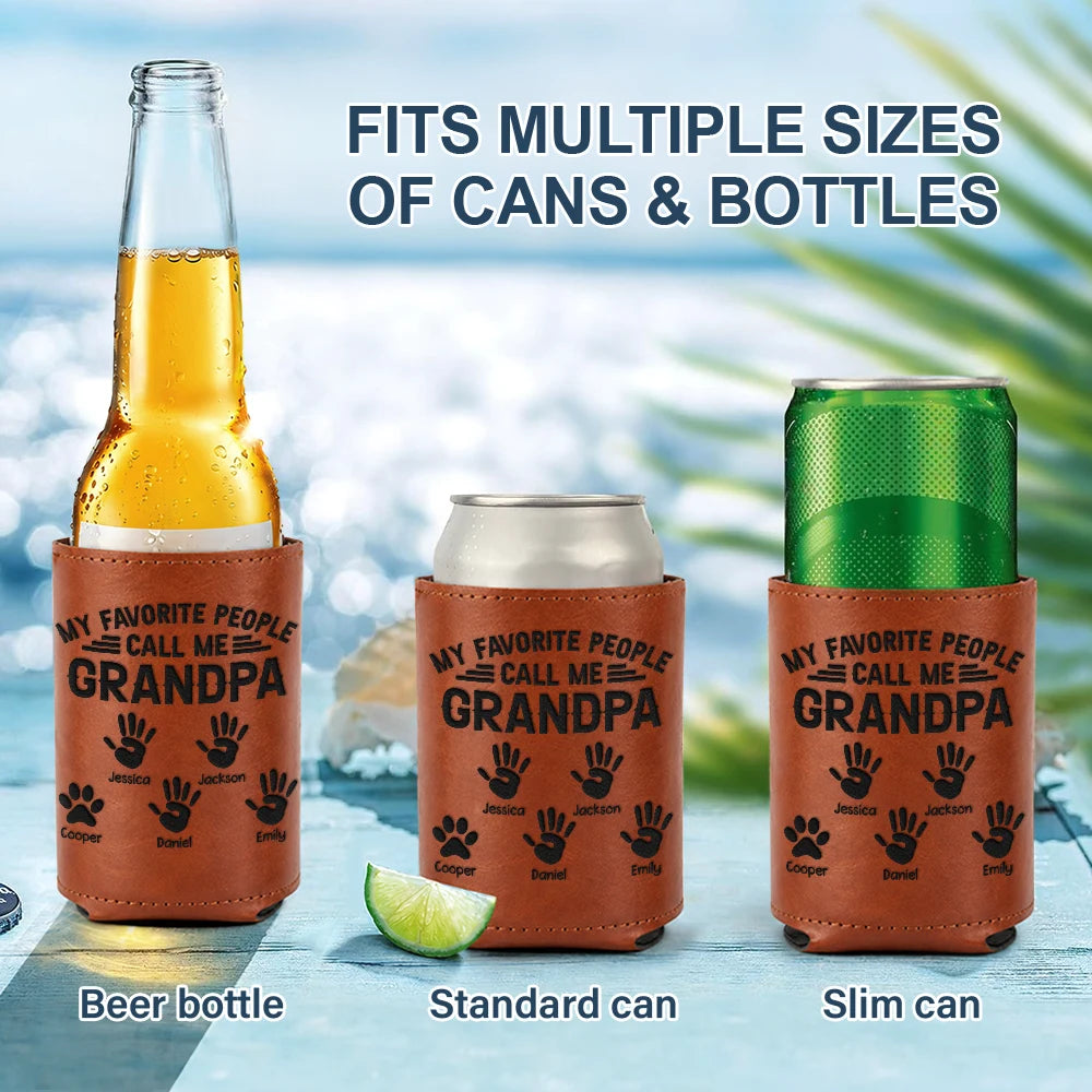 Gift For Grandpa,Top Market,Proud,Icon - My Favorite People Call Me Papa - Personalized Engraved Leather Can Cooler