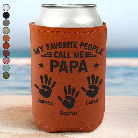 My Favorite People Call Me Papa - Personalized Engraved Leather Can Cooler