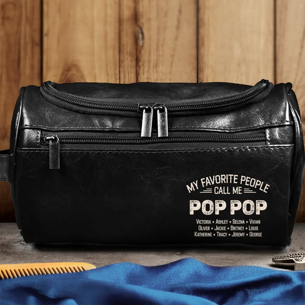 Gift For Father,Gift For Grandpa,Grandpa - Grandkids,Icon,Special Font,Proud - My Favorite People Call Me Papa - Personalized Leather Toiletry Bag