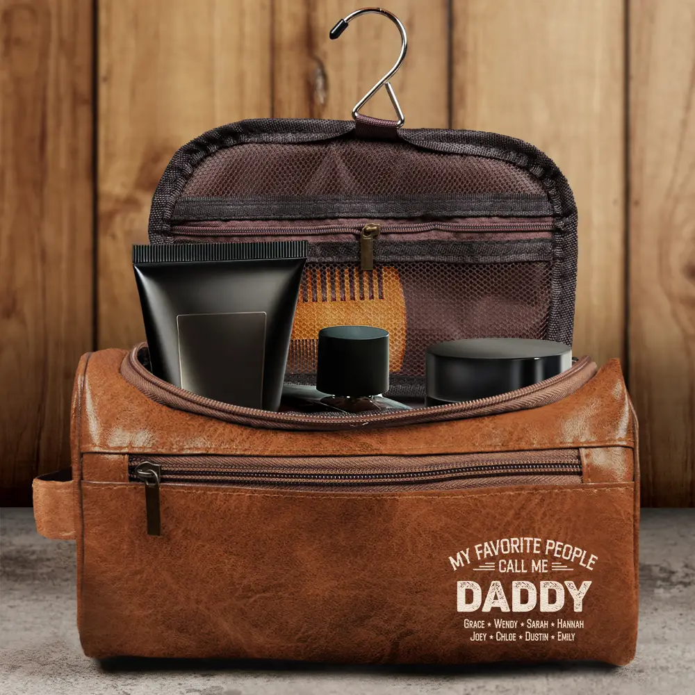 Gift For Father,Gift For Grandpa,Grandpa - Grandkids,Icon,Special Font,Proud - My Favorite People Call Me Papa - Personalized Leather Toiletry Bag