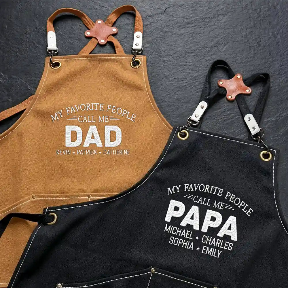 Gift For Husband,Gift For Father,Gift For Grandparents,Dad - Children,Gift For Grandpa,Non-Eng,Sentimental - My Favorite People Call Me Papa Daddy - Personalized Embroidered Apron