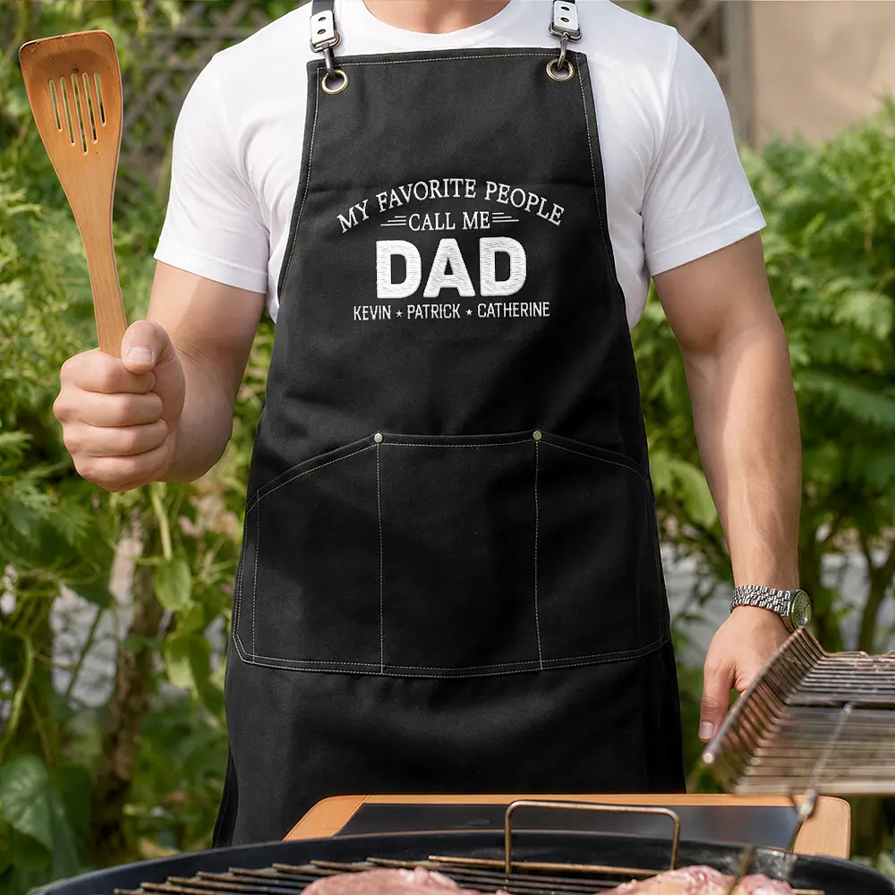 Gift For Husband,Gift For Father,Gift For Grandparents,Dad - Children,Gift For Grandpa,Non-Eng,Sentimental - My Favorite People Call Me Papa Daddy - Personalized Embroidered Apron