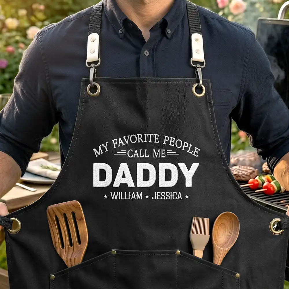 Gift For Husband,Gift For Father,Gift For Grandparents,Dad - Children,Gift For Grandpa,Non-Eng,Sentimental - My Favorite People Call Me Papa Daddy - Personalized Embroidered Apron