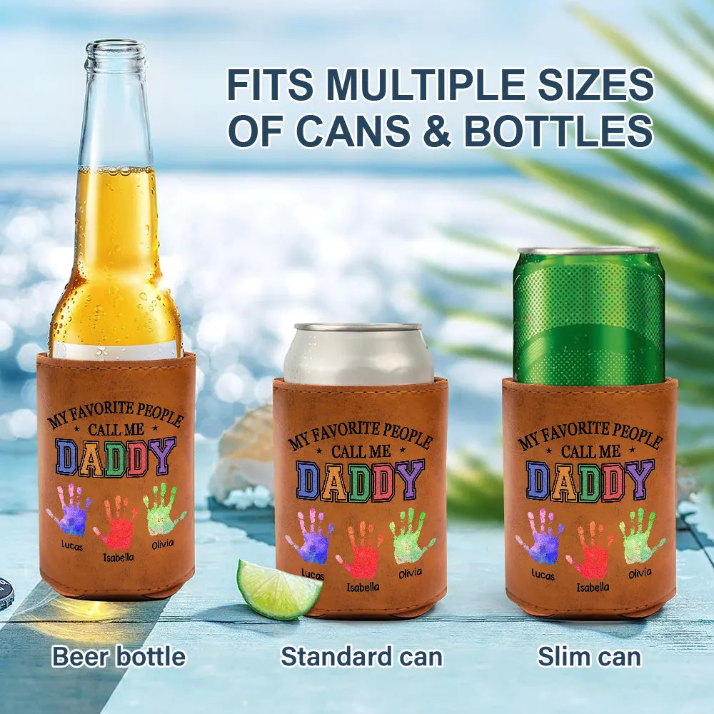 Gift For Grandpa,Top Market,Proud,Icon - My Favorite People Call Me Papa Daddy - Personalized Leather Can Cooler