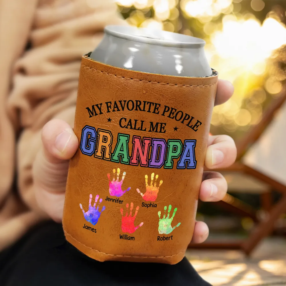 Gift For Grandpa,Top Market,Proud,Icon - My Favorite People Call Me Papa Daddy - Personalized Leather Can Cooler