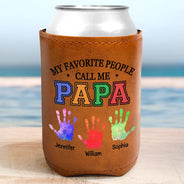 Gift For Grandpa,Top Market,Proud,Icon - My Favorite People Call Me Papa Daddy - Personalized Leather Can Cooler
