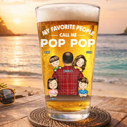 Gift For Grandpa,Grandpa - Grandkids,Non-Eng,Vector,Confident - My Favorite People Call Me Pop Pop Grandpa Dad - Personalized Beer Glass