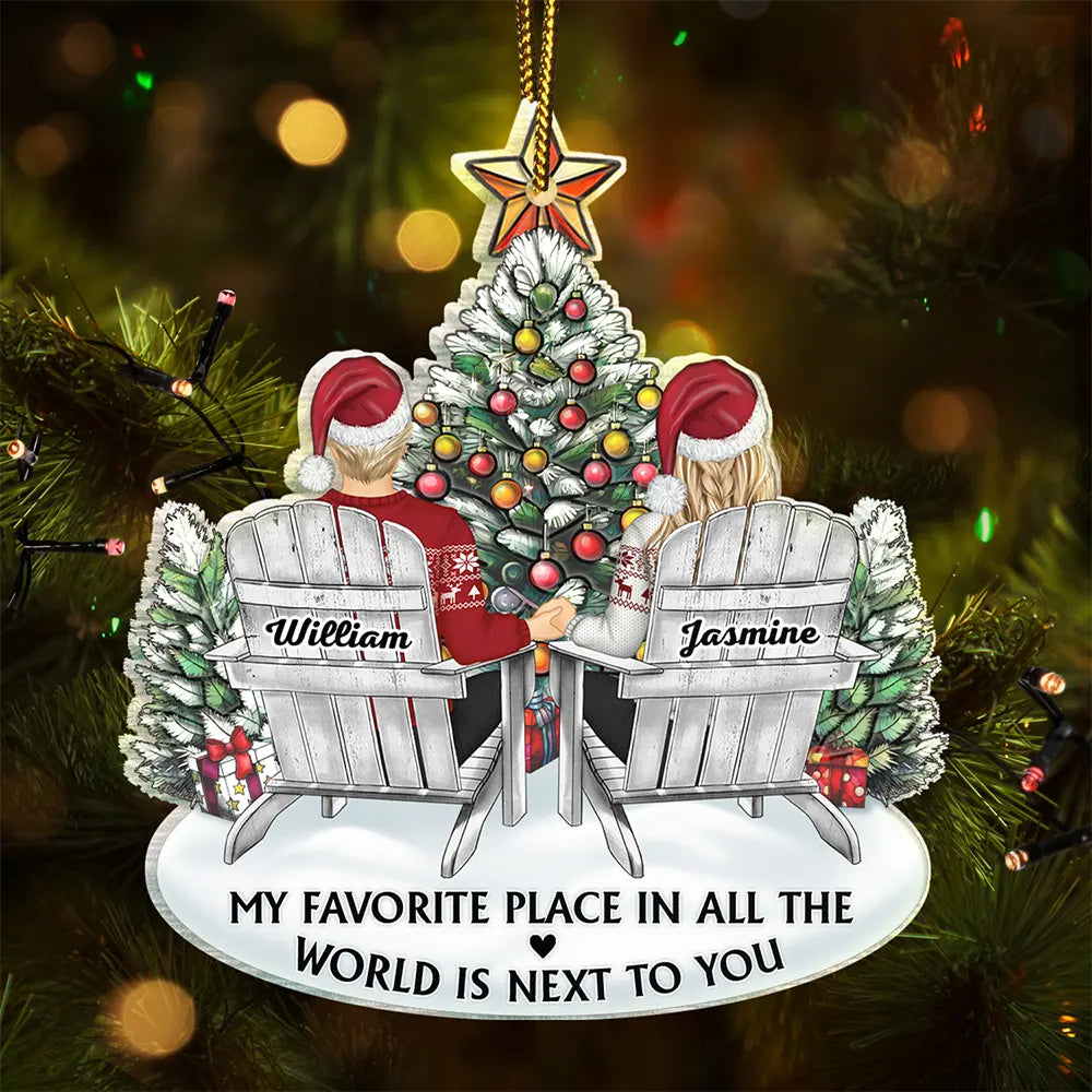 Christmas,Gift For Couples,Gift For Husband,Gift For Wife,Gift For Boyfriend,Gift For Girlfriend,Happy - My Favorite Place In All The World - Personalized Custom Shaped Acrylic Ornament