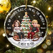 Christmas,Gift For Couples,Gift For Husband,Gift For Wife,Gift For Boyfriend,Gift For Girlfriend,Happy - My Favorite Place In All The World 3D Effect - Personalized Circle Glass Ornament