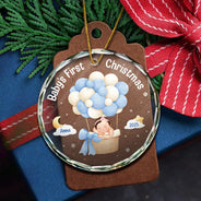 Family,Parents,Christmas,Happy - My First Christmas Baby Girl Boy - Personalized Circle Glass Ornament
