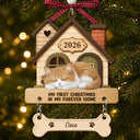 Christmas,Pet Lovers,Vector,Happy - My First Christmas In My Forever Home - Personalized Wooden Ornament With Tag