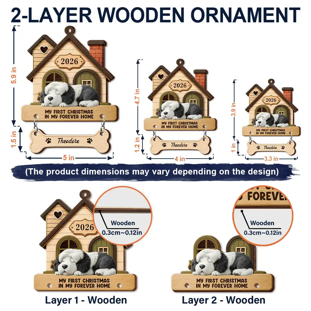 Christmas,Pet Lovers,Vector,Happy - My First Christmas In My Forever Home - Personalized Wooden Ornament With Tag