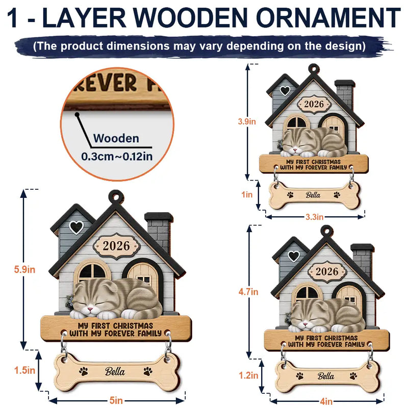 Christmas,Pet Lovers,Vector,Happy - My First Christmas In My Forever Home - Personalized Wooden Ornament With Tag
