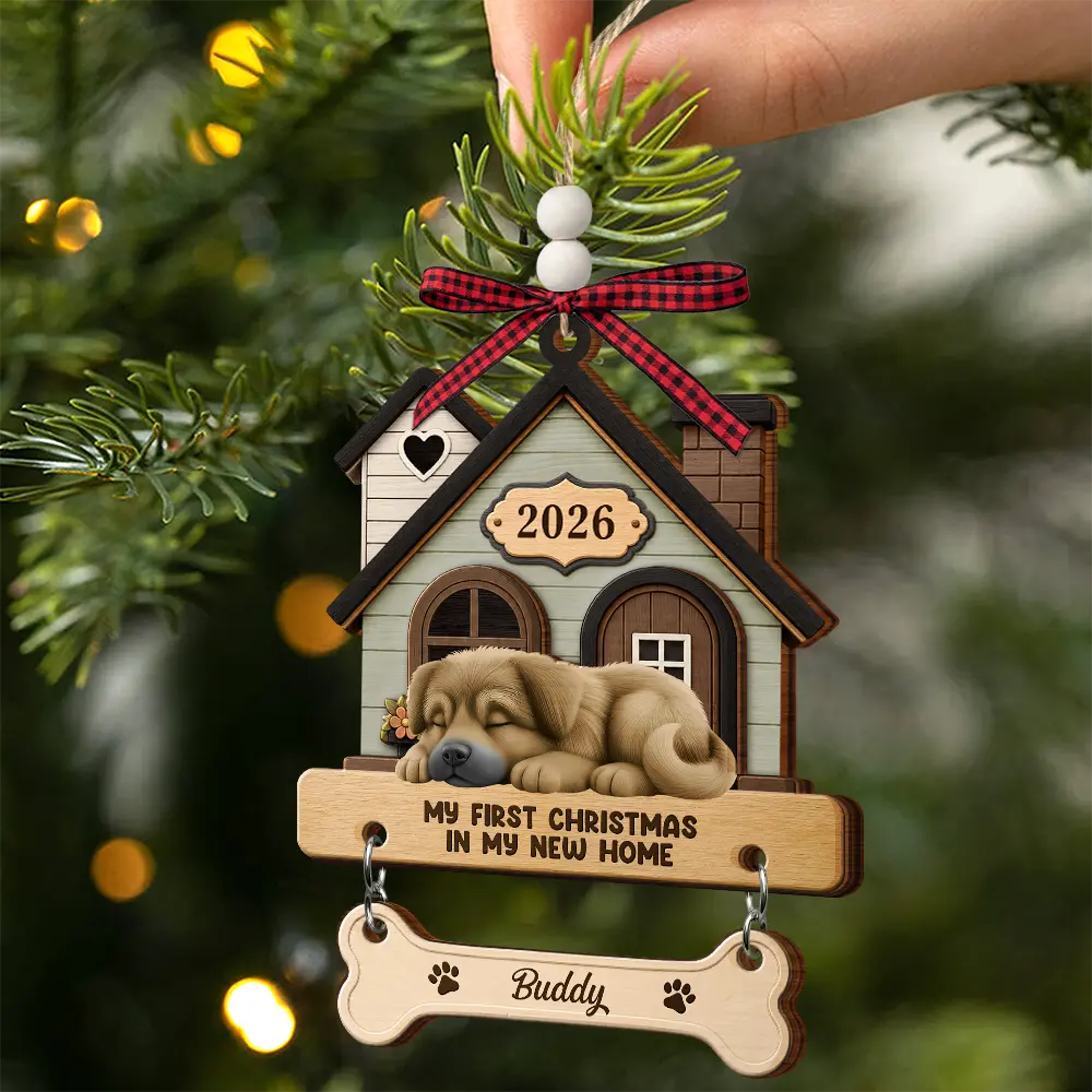 Christmas,Pet Lovers,Vector,Happy - My First Christmas In My Forever Home - Personalized Wooden Ornament With Tag