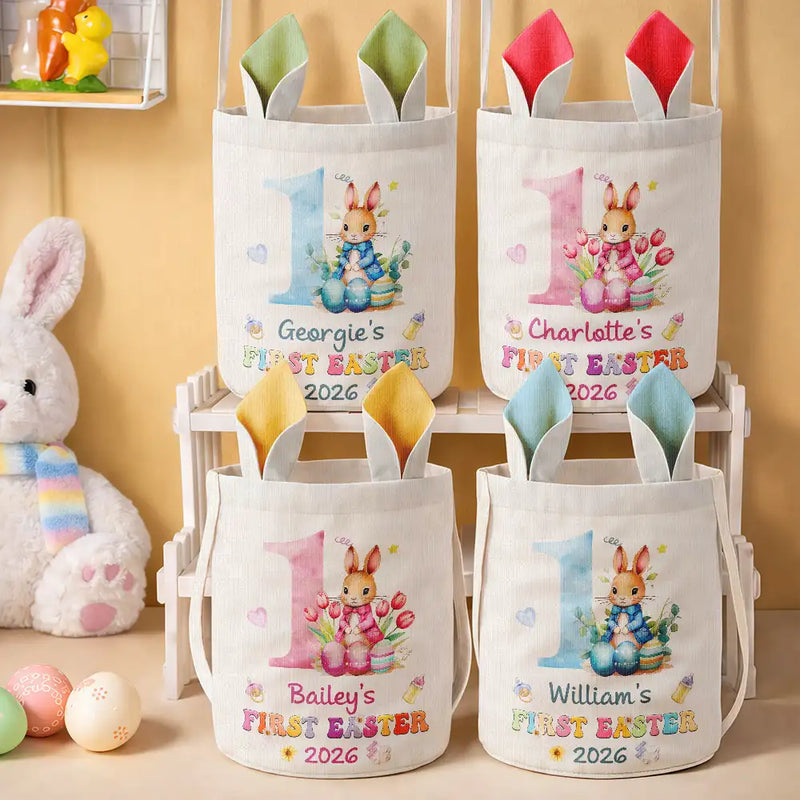 Easter,New baby,Dad - Sons,Gift For Son,Mom - Sons,Gift For Daughter,Dad - Daughters (Young),Mom - Daughters (Young),Gift For Kids,Gift For Grandkids,Happy - My First Easter - Personalized Bunny Ears Bucket Bag