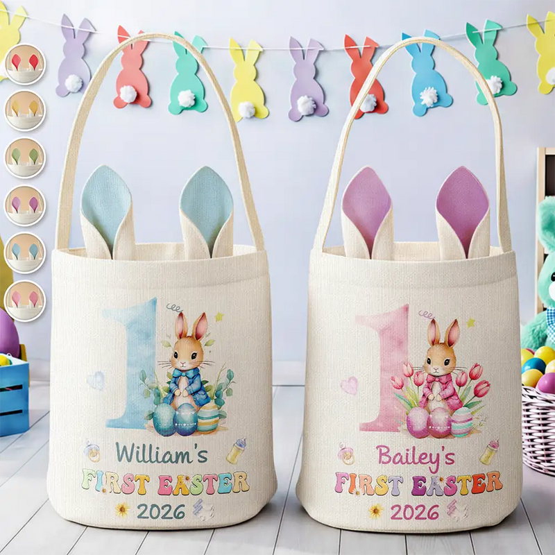 Easter,New baby,Dad - Sons,Gift For Son,Mom - Sons,Gift For Daughter,Dad - Daughters (Young),Mom - Daughters (Young),Gift For Kids,Gift For Grandkids,Happy - My First Easter - Personalized Bunny Ears Bucket Bag