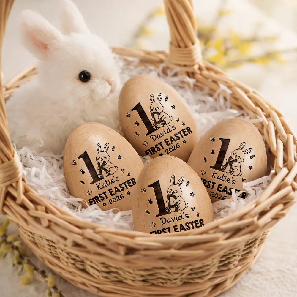 Easter,New baby,Dad - Sons,Gift For Son,Mom - Sons,Gift For Daughter,Dad - Daughters (Young),Mom - Daughters (Young),Gift For Kids,Gift For Grandkids,Happy - My First Easter Monogram - Personalized Musical Wooden Easter Egg Shaker