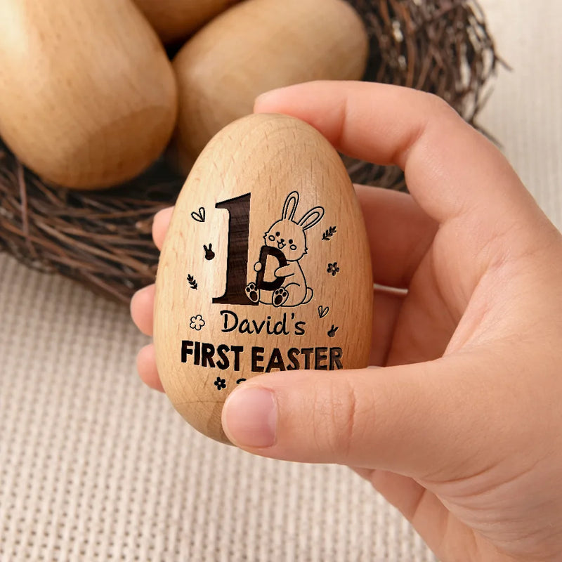 Easter,New baby,Dad - Sons,Gift For Son,Mom - Sons,Gift For Daughter,Dad - Daughters (Young),Mom - Daughters (Young),Gift For Kids,Gift For Grandkids,Happy - My First Easter Monogram - Personalized Musical Wooden Easter Egg Shaker