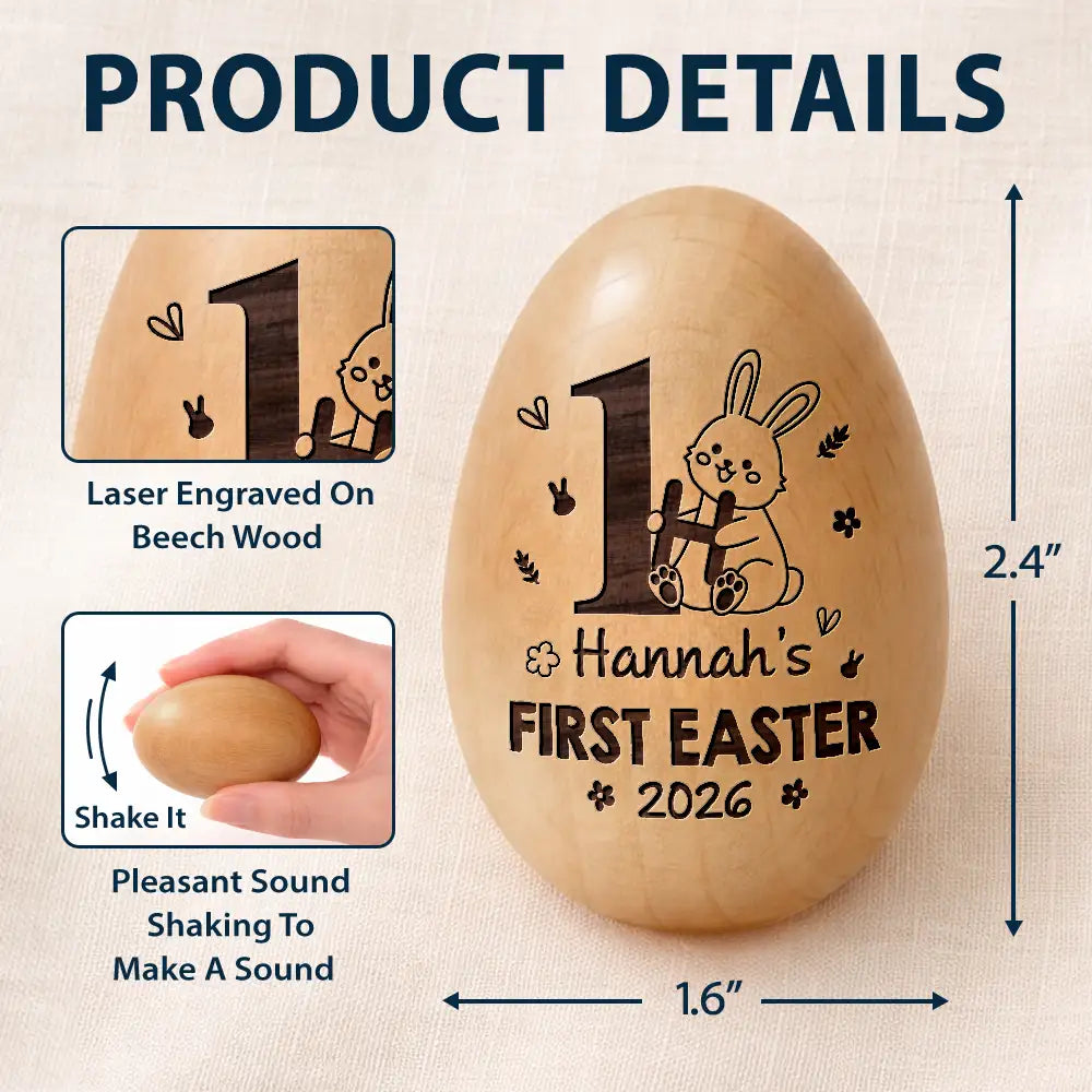 Easter,New baby,Dad - Sons,Gift For Son,Mom - Sons,Gift For Daughter,Dad - Daughters (Young),Mom - Daughters (Young),Gift For Kids,Gift For Grandkids,Happy - My First Easter Monogram - Personalized Musical Wooden Easter Egg Shaker