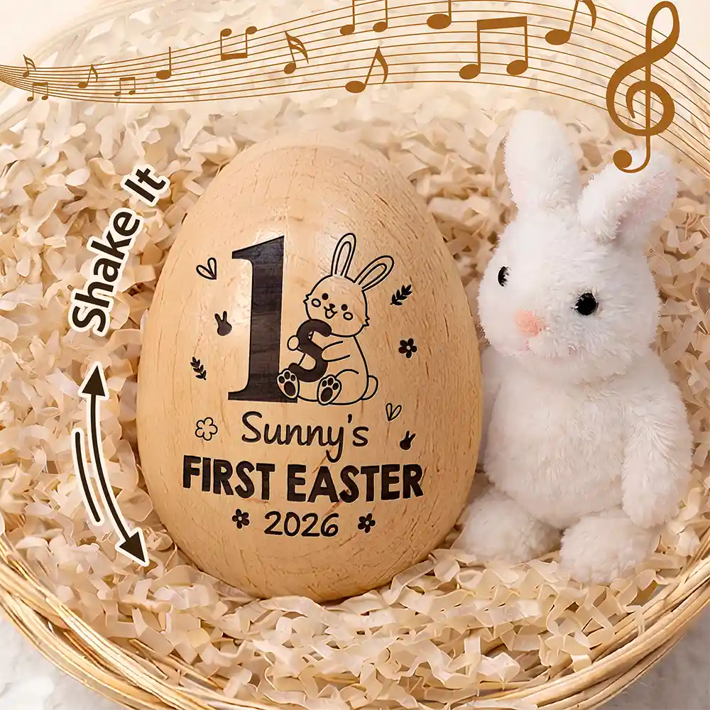 My First Easter Monogram - Personalized Musical Wooden Easter Egg Shaker