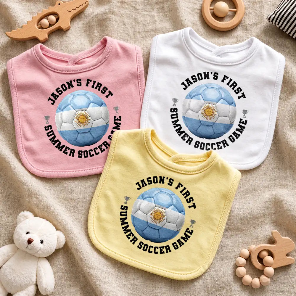 Gift For Mother,New Mom,Proud,Summer Soccer Games,Custom Text - My First Summer Soccer Games - Personalized Baby Bib
