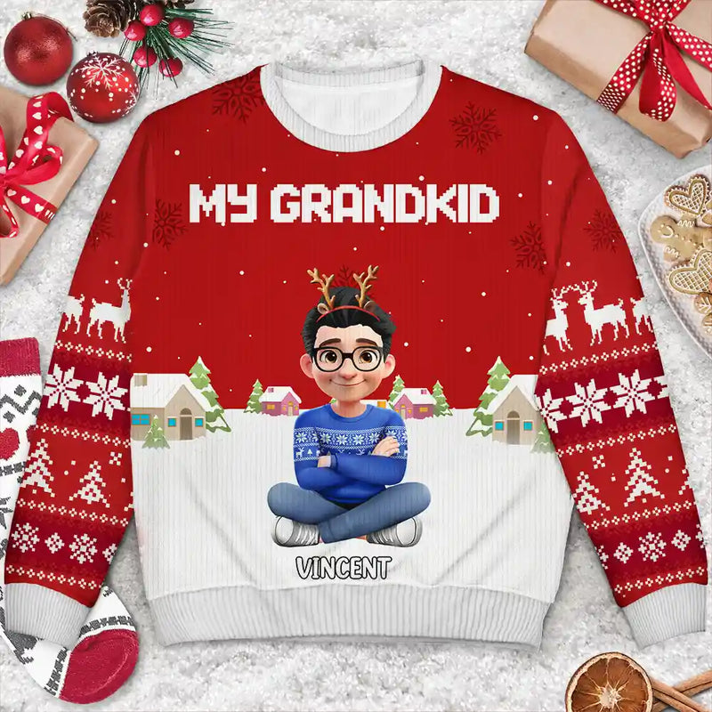 Gift For Grandma,Gift For Grandpa,Grandma,Grandkids,Grandpa,Happy,Christmas - My Grandkids - Personalized Unisex Ugly Sweater