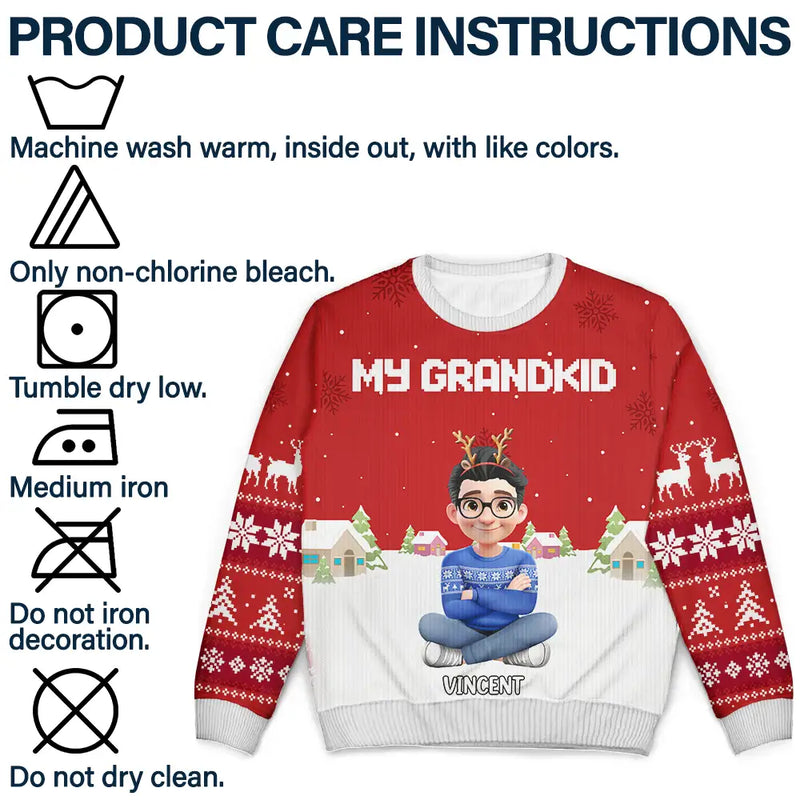 Gift For Grandma,Gift For Grandpa,Grandma,Grandkids,Grandpa,Happy,Christmas - My Grandkids - Personalized Unisex Ugly Sweater